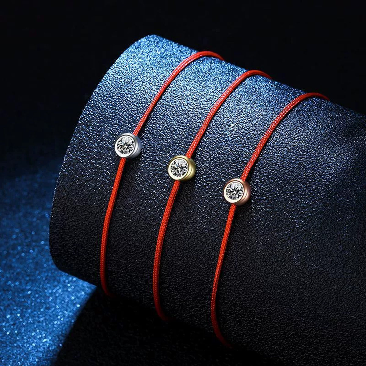 Red Cord Moissanite Adjustable Bracelet close-up bracelet detail showing chain, setting, and stone placement
