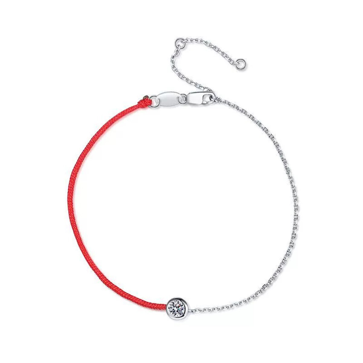 Two-Tone Red Cord Moissanite Adjustable Bracelet white background product photo showing bracelet shape and stone setting