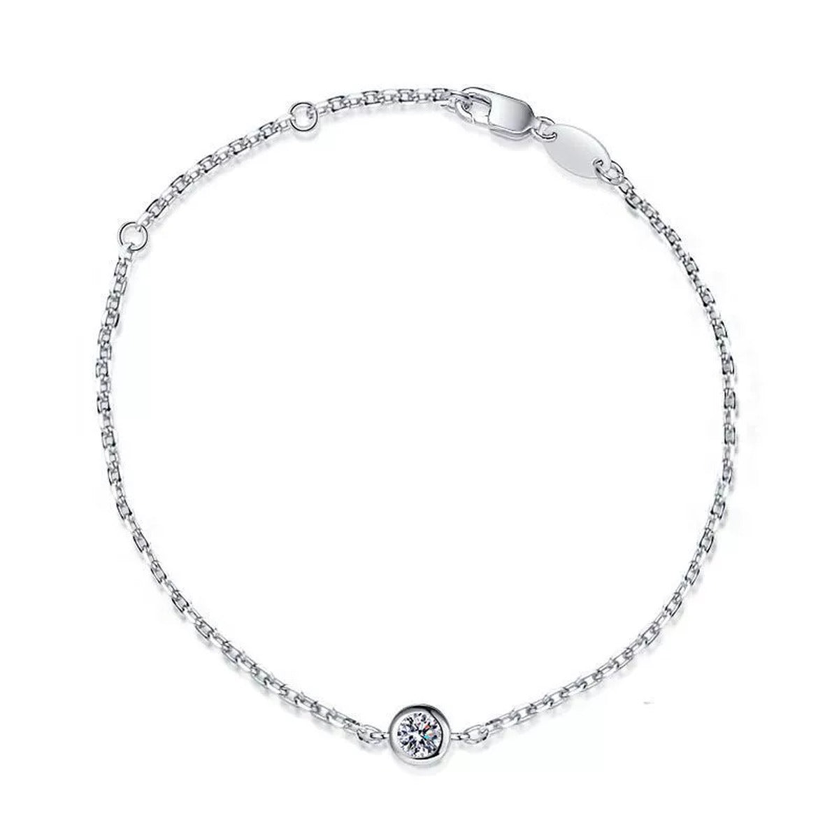 Beaded Moissanite Chain Bracelet white background product photo showing bracelet shape and stone setting