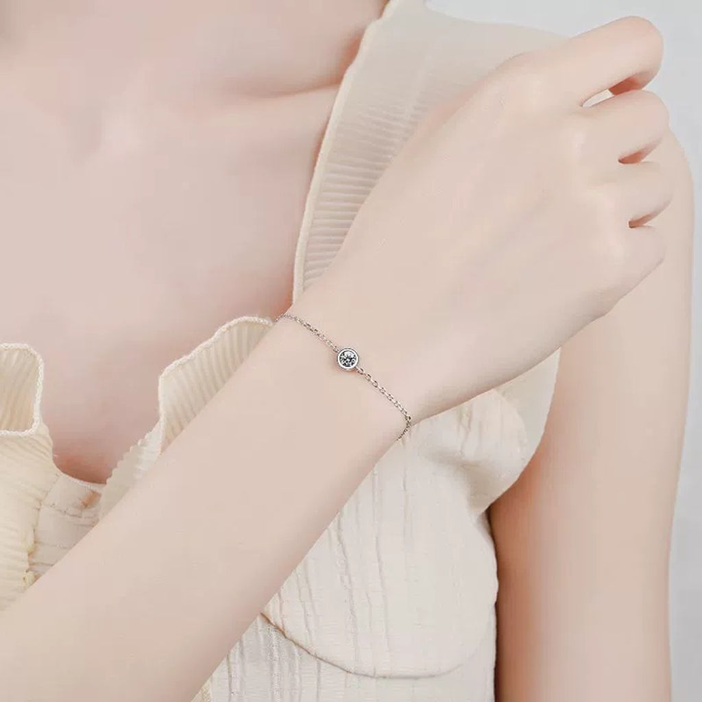 Beaded Moissanite Chain Bracelet worn on wrist by model showing scale and bracelet fit