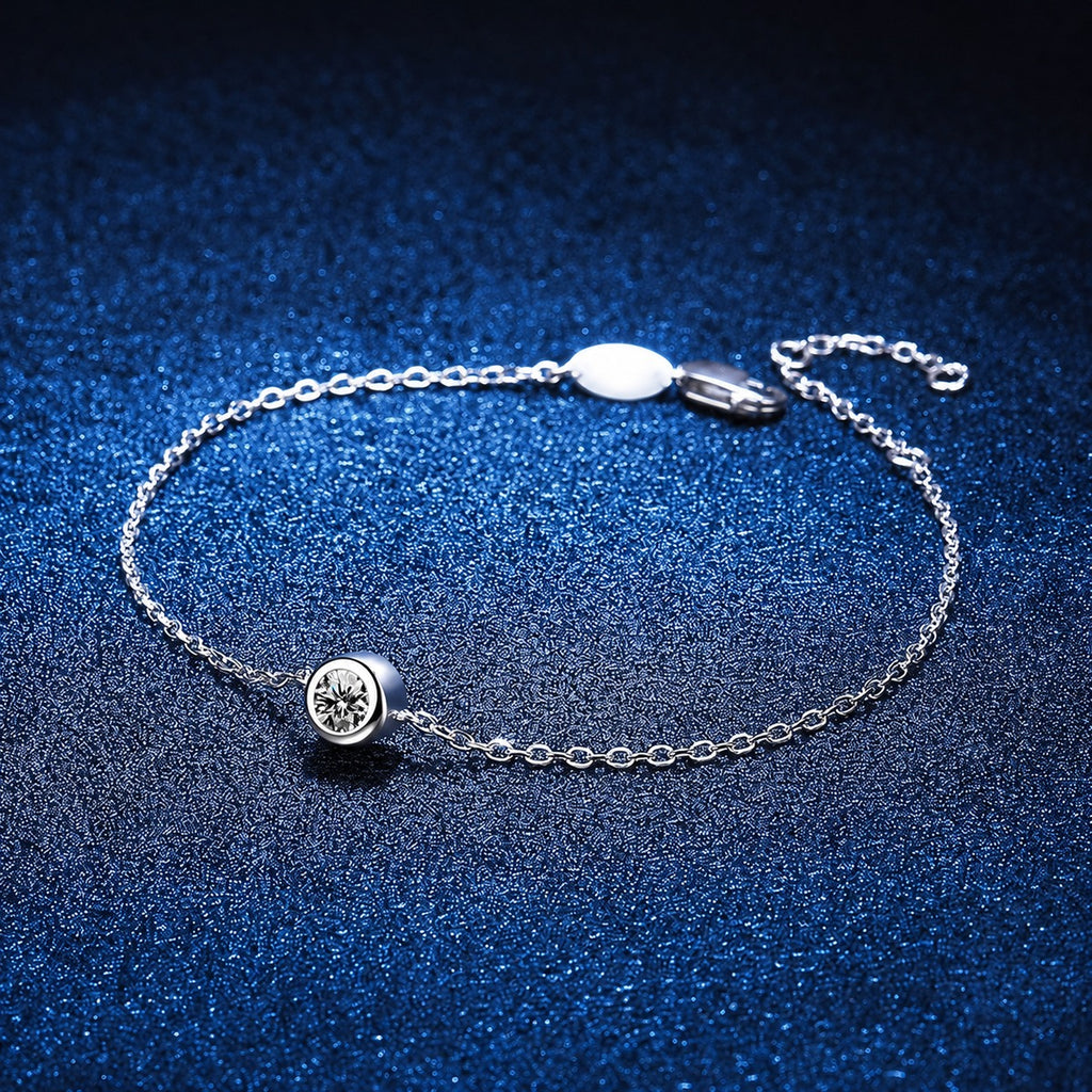 Beaded Moissanite Chain Bracelet close-up bracelet detail showing chain, setting, and stone placement