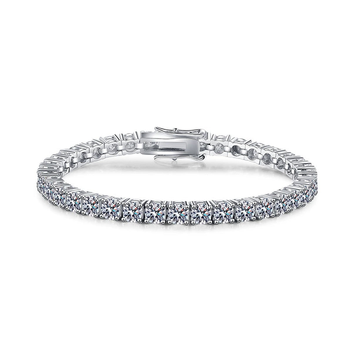 Moissanite Tennis Bracelet white background product photo showing bracelet shape and stone setting