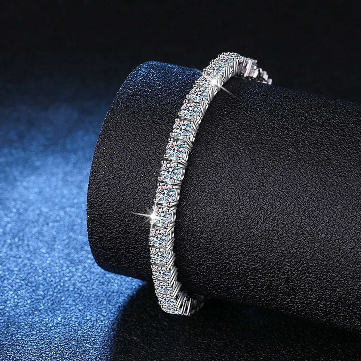 Moissanite Tennis Bracelet close-up bracelet detail showing chain, setting, and stone placement