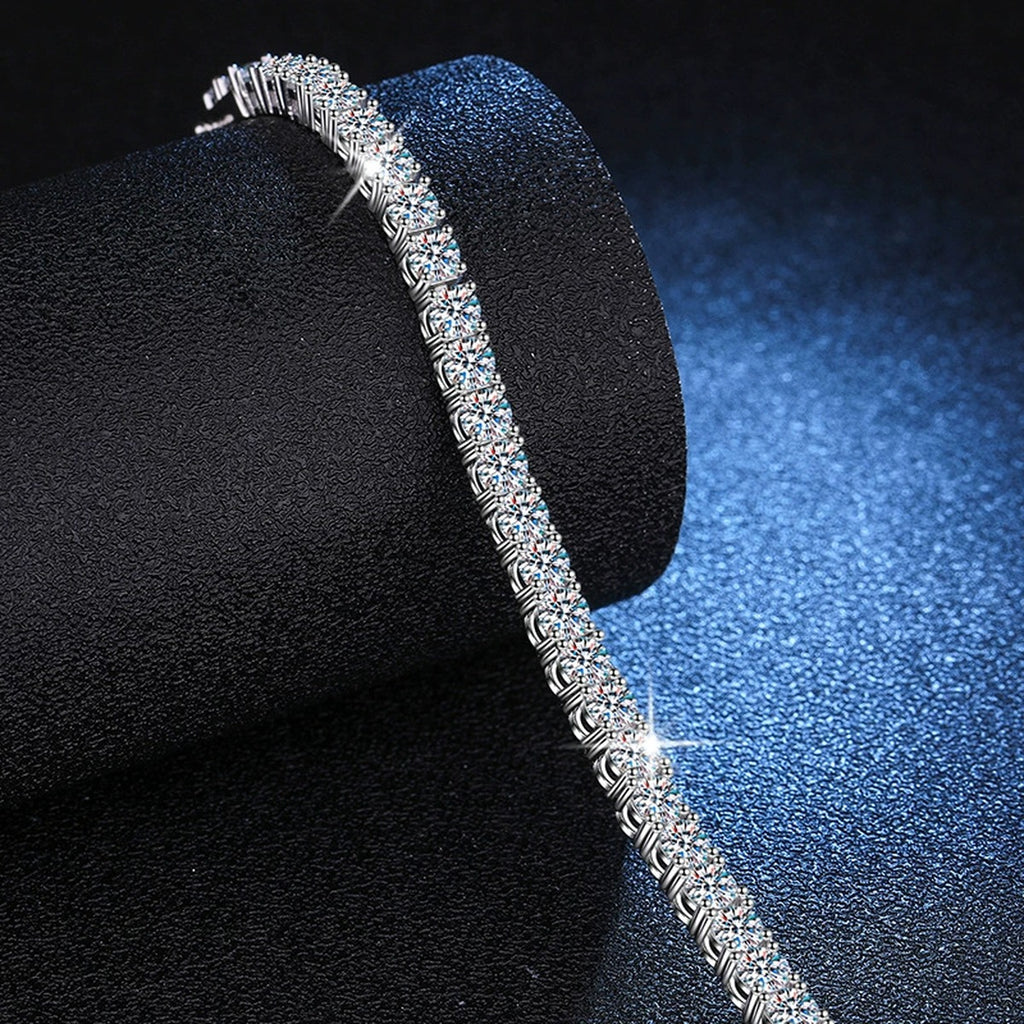 Moissanite Tennis Bracelet close-up bracelet detail showing chain, setting, and stone placement
