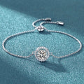 Moon and Star Moissanite Adjustable Bracelet with CZ in White Gold-Plated S925 Sterling Silver blue display scene showing bracelet sparkle and chain detail