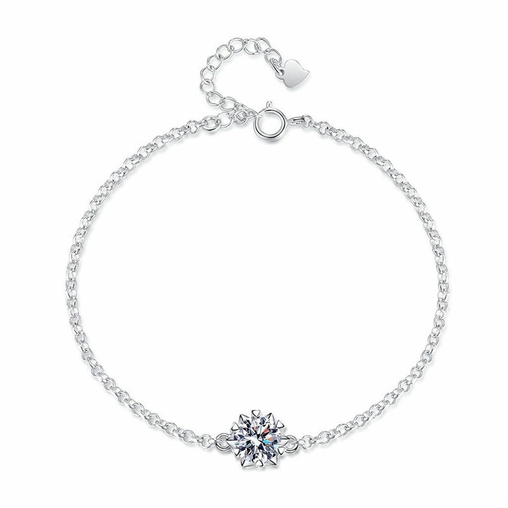 Round Halo Moissanite Chain Bracelet with CZ white background product photo showing bracelet shape and stone setting