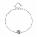 Round Halo Moissanite Chain Bracelet with CZ white background product photo showing bracelet shape and stone setting