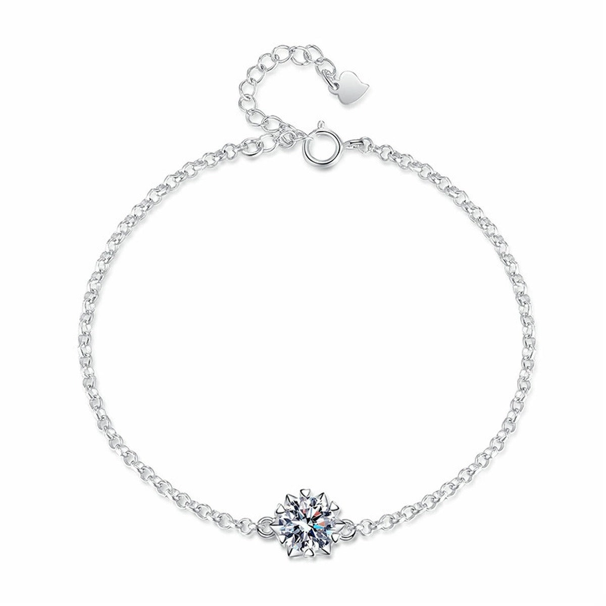 Round Halo Moissanite Chain Bracelet with CZ white background product photo showing bracelet shape and stone setting