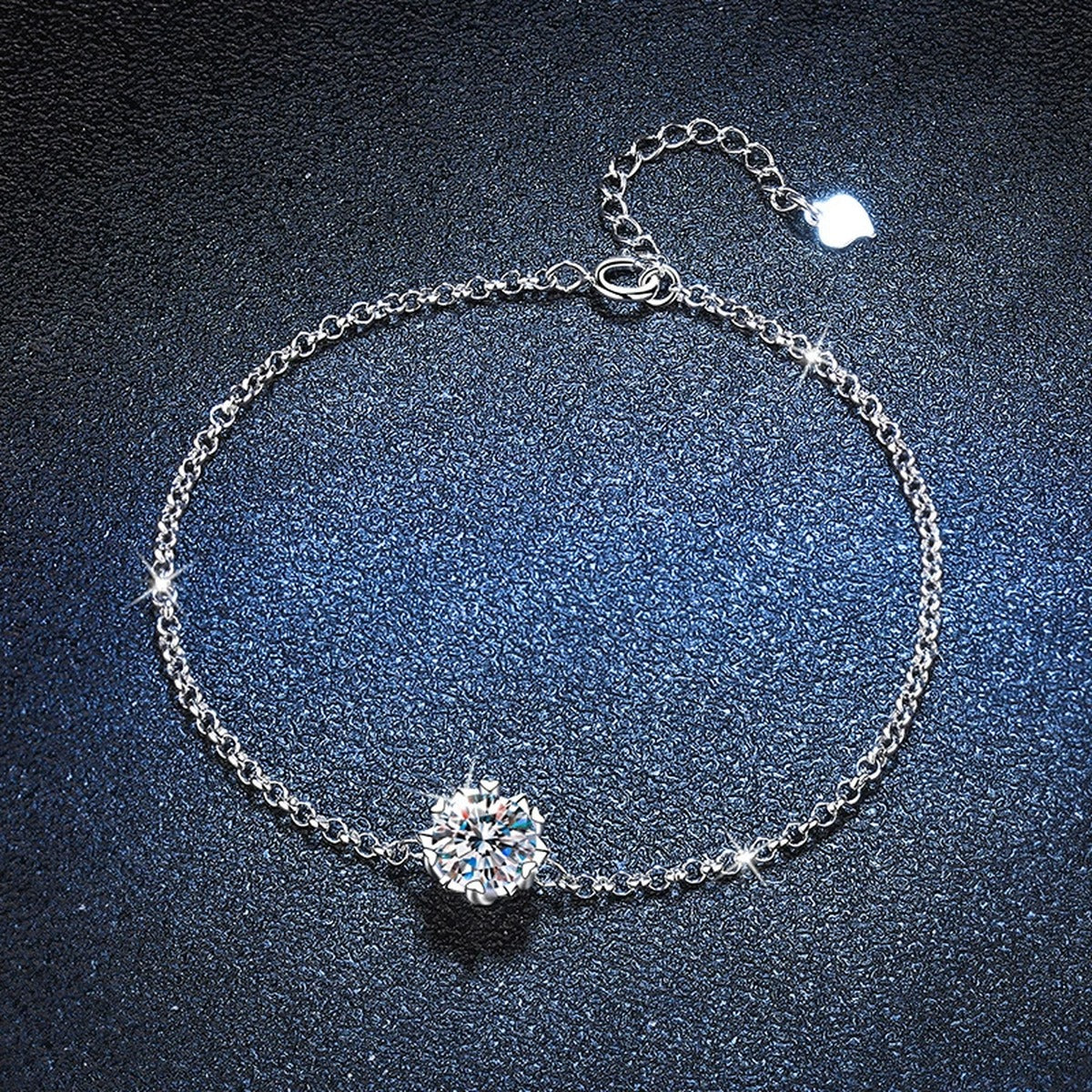 Round Halo Moissanite Chain Bracelet with CZ close-up bracelet detail showing chain, setting, and stone placement