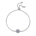 Round Halo Moissanite Adjustable Station Bracelet with CZ white background product photo showing bracelet shape and stone setting