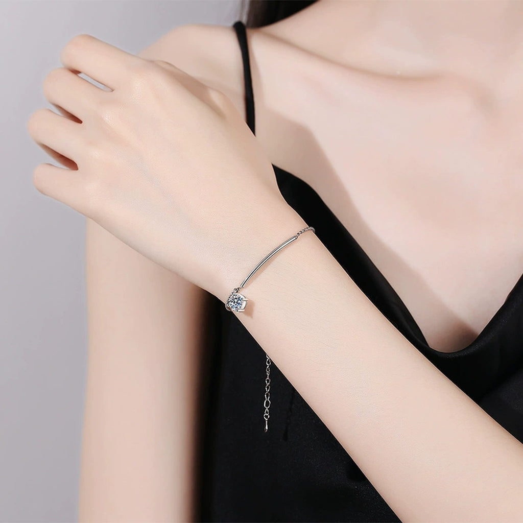 Moissanite Chain Bracelet and Anklet worn on wrist by model showing scale and bracelet fit