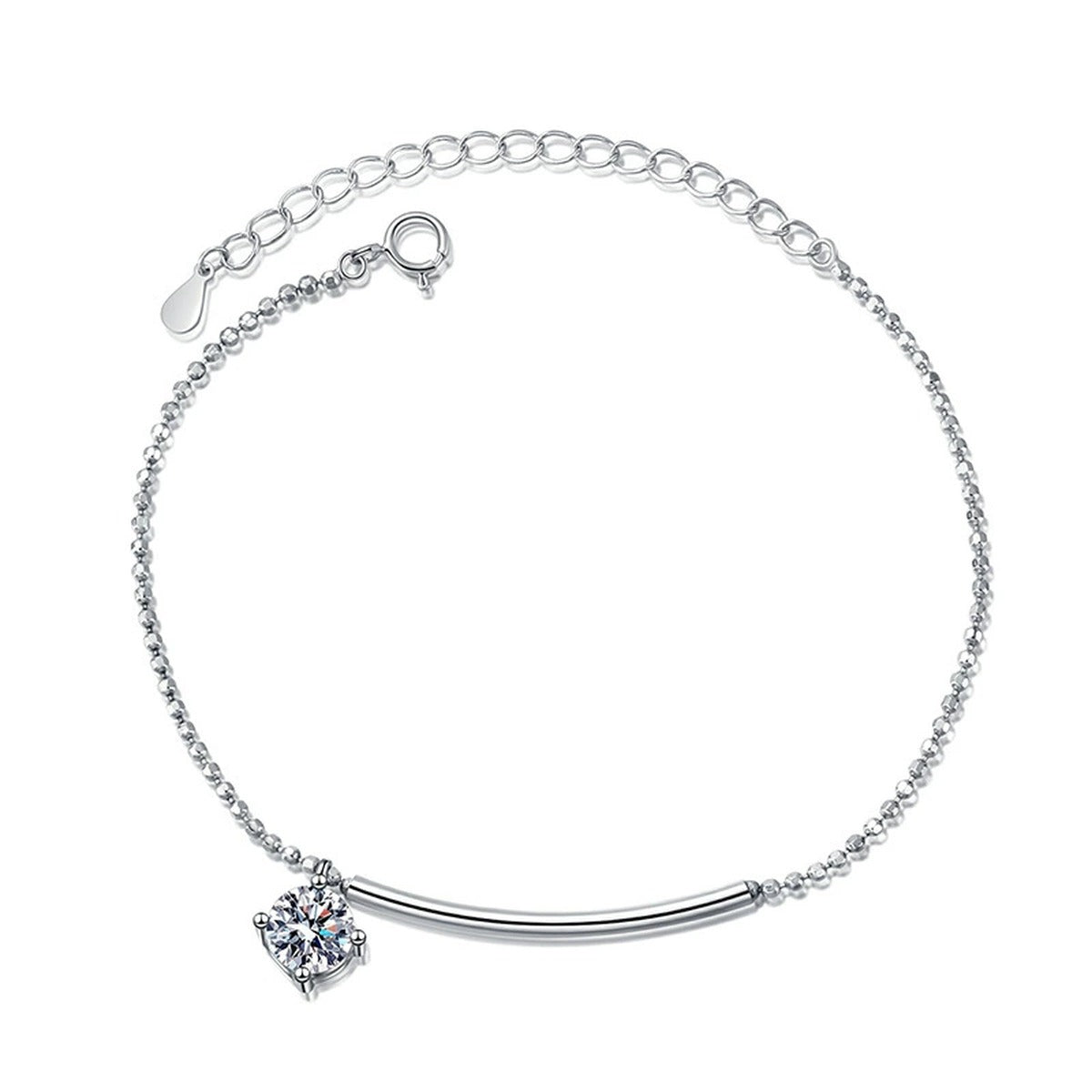 Moissanite Chain Bracelet and Anklet white background product photo showing bracelet shape and stone setting