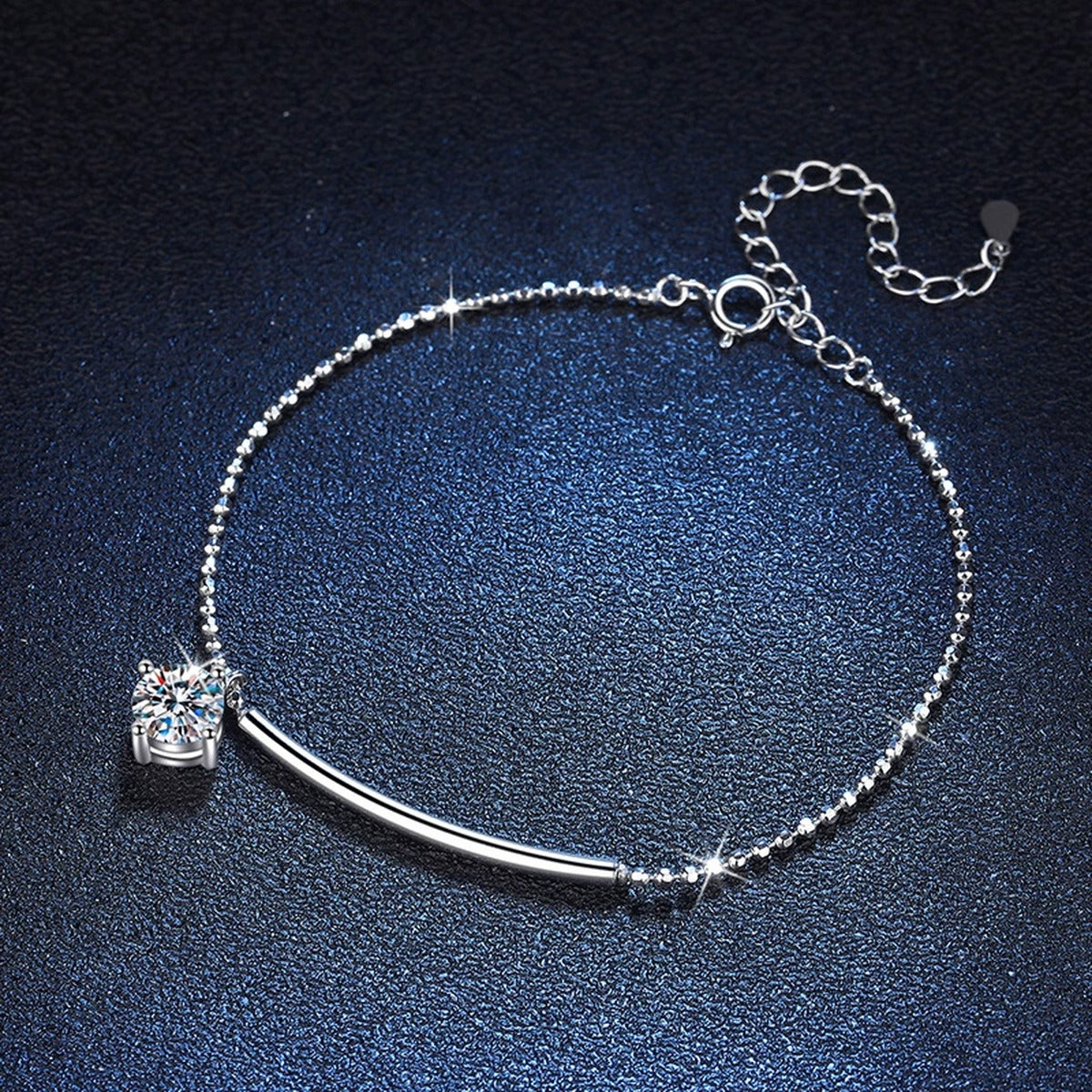 Moissanite Chain Bracelet and Anklet close-up bracelet detail showing chain, setting, and stone placement