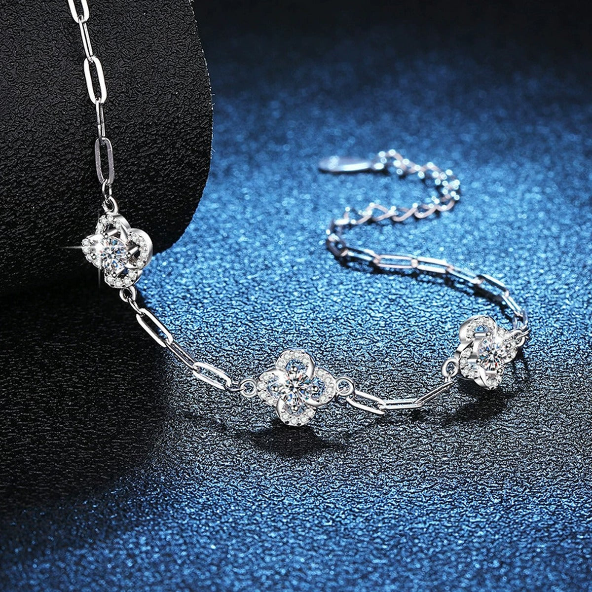 Round Moissanite Station Bracelet with CZ close-up bracelet detail showing chain, setting, and stone placement