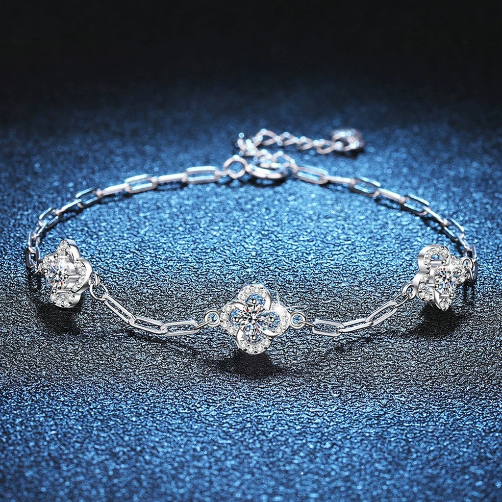 Round Moissanite Station Bracelet with CZ close-up bracelet detail showing chain, setting, and stone placement