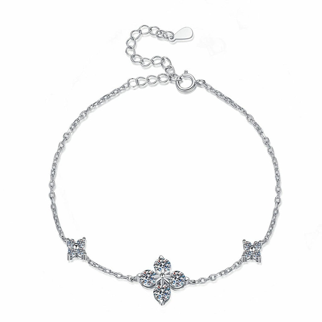 Floral Moissanite Station Bracelet with CZ white background product photo showing bracelet shape and stone setting