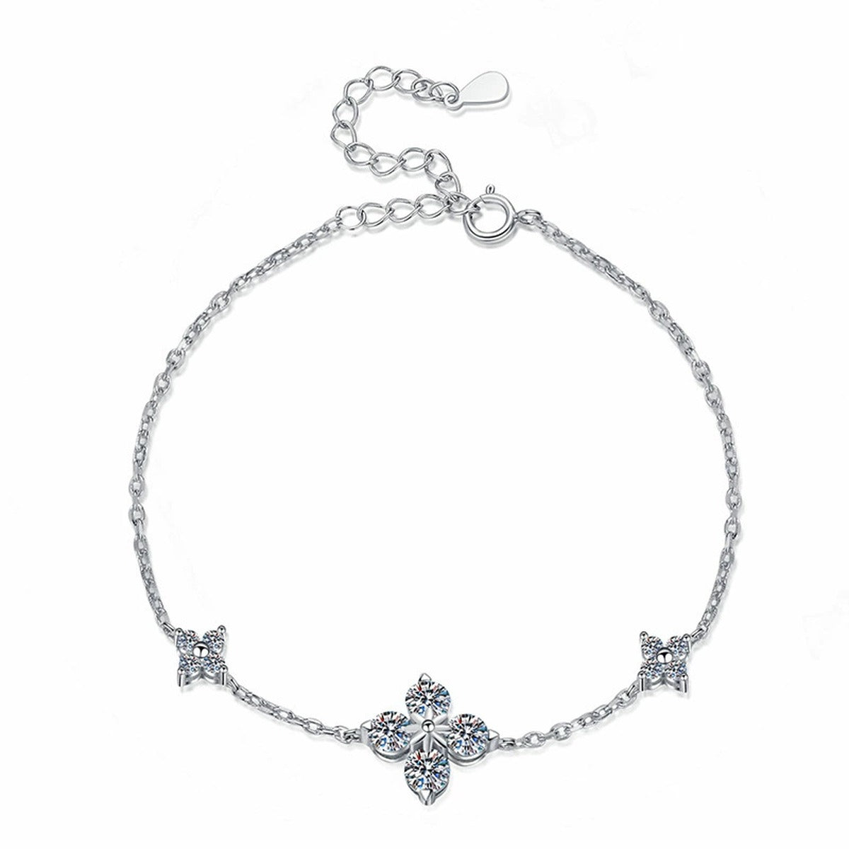 Floral Moissanite Station Bracelet with CZ white background product photo showing bracelet shape and stone setting