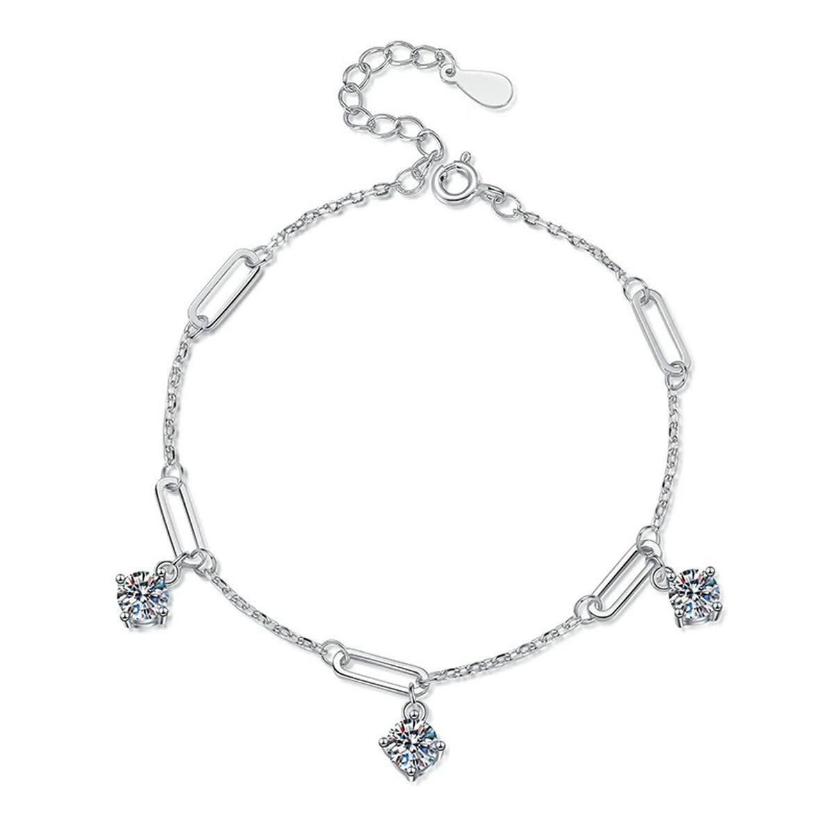 Multi-Charm Moissanite Chain Bracelet white background product photo showing bracelet shape and stone setting