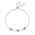 Three-Stone Moissanite Adjustable Station Bracelet white background product photo showing bracelet shape and stone setting