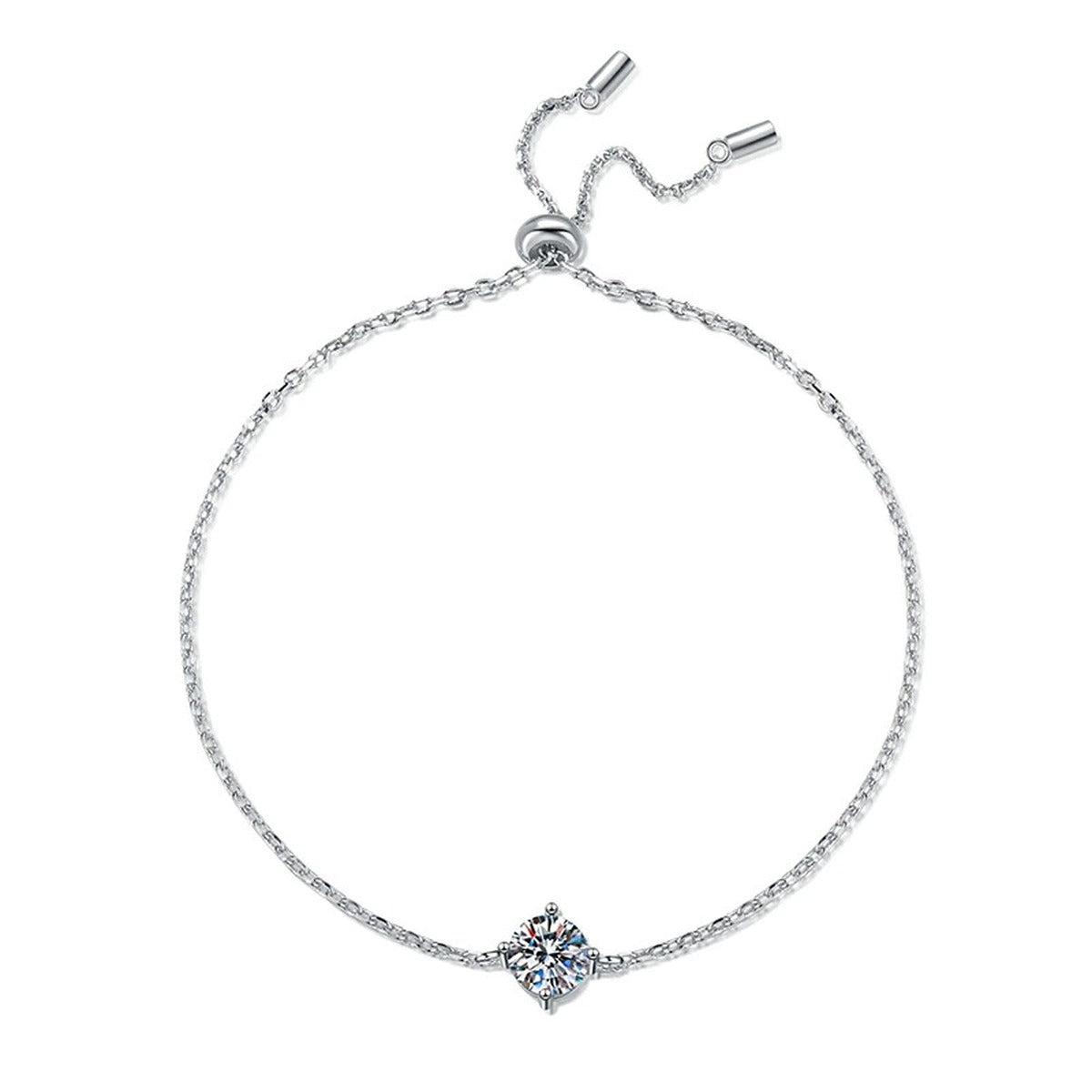 Round Moissanite Adjustable Station Bracelet white background product photo showing bracelet shape and stone setting