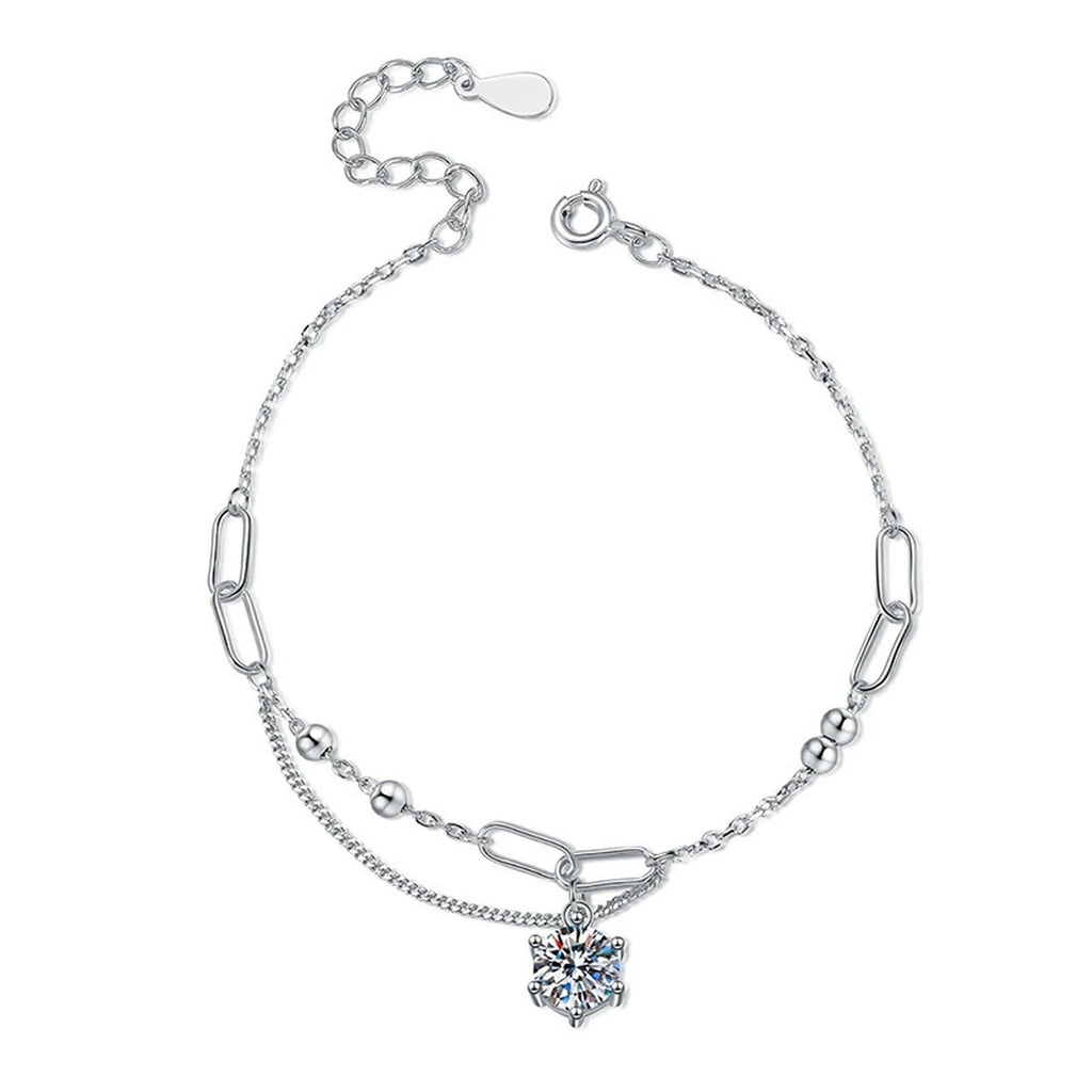 Drop Moissanite Chain Bracelet white background product photo showing bracelet silhouette and moissanite setting