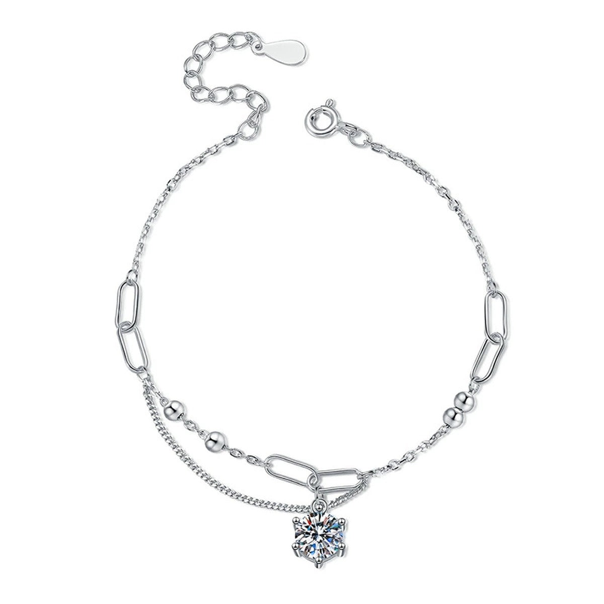 Drop Moissanite Chain Bracelet white background product photo showing bracelet silhouette and moissanite setting