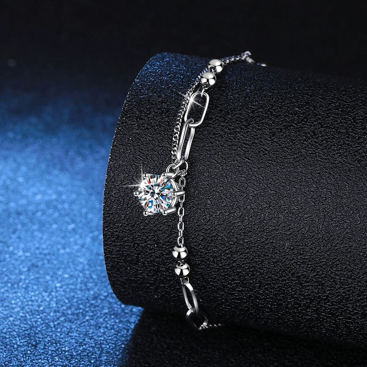 Drop Moissanite Chain Bracelet close-up detail showing chain, clasp, and stone placement