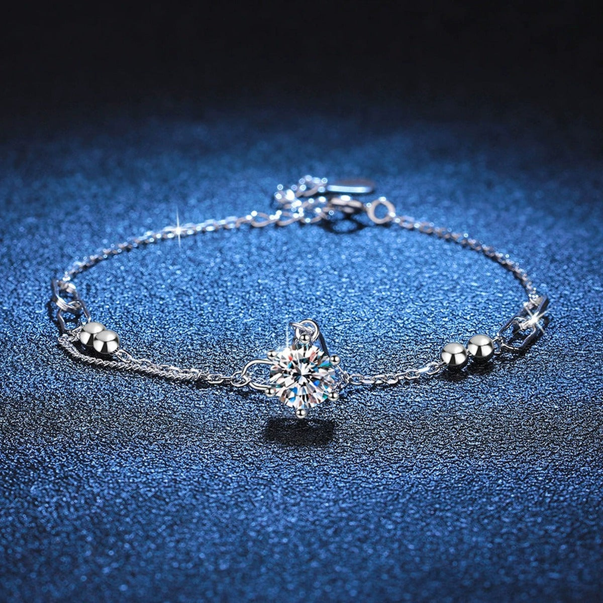 Drop Moissanite Chain Bracelet close-up detail showing chain, clasp, and stone placement