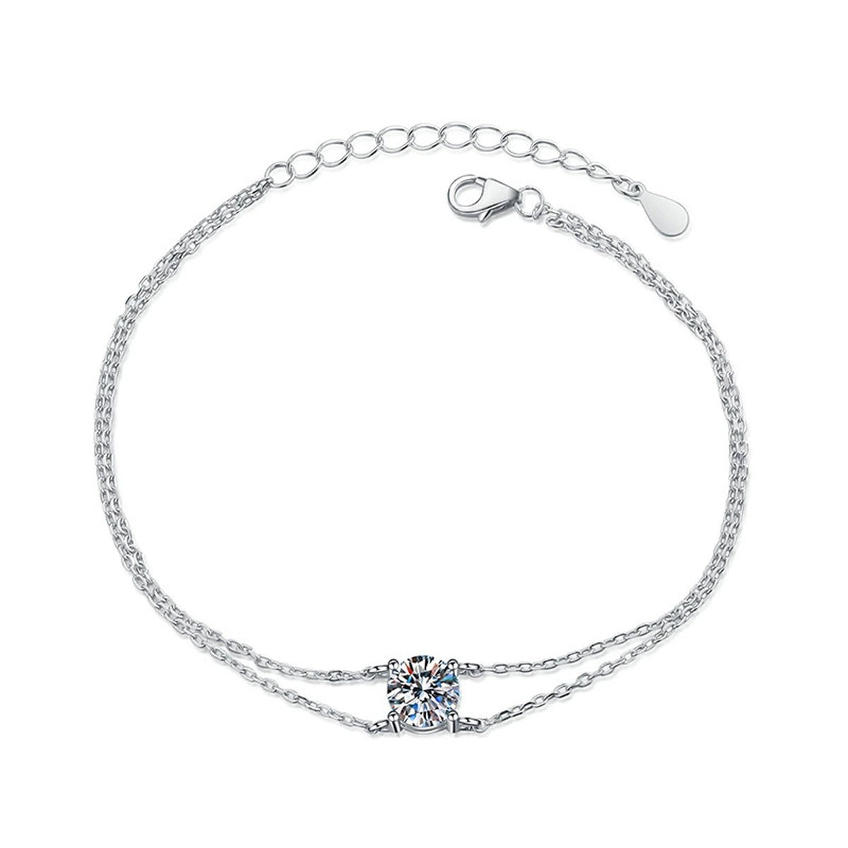 Kite Moissanite Chain Bracelet white background product photo showing bracelet silhouette and moissanite setting