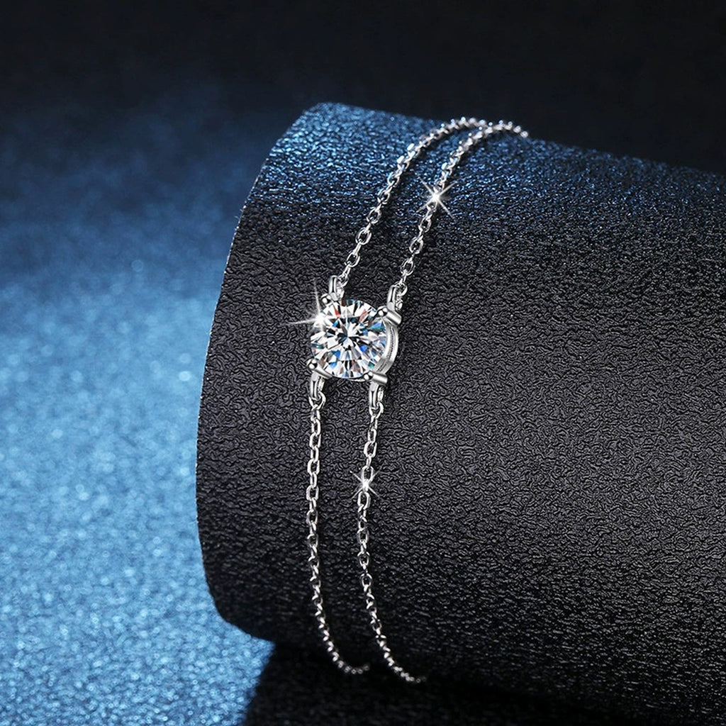 Kite Moissanite Chain Bracelet worn on wrist by model showing bracelet scale and fit