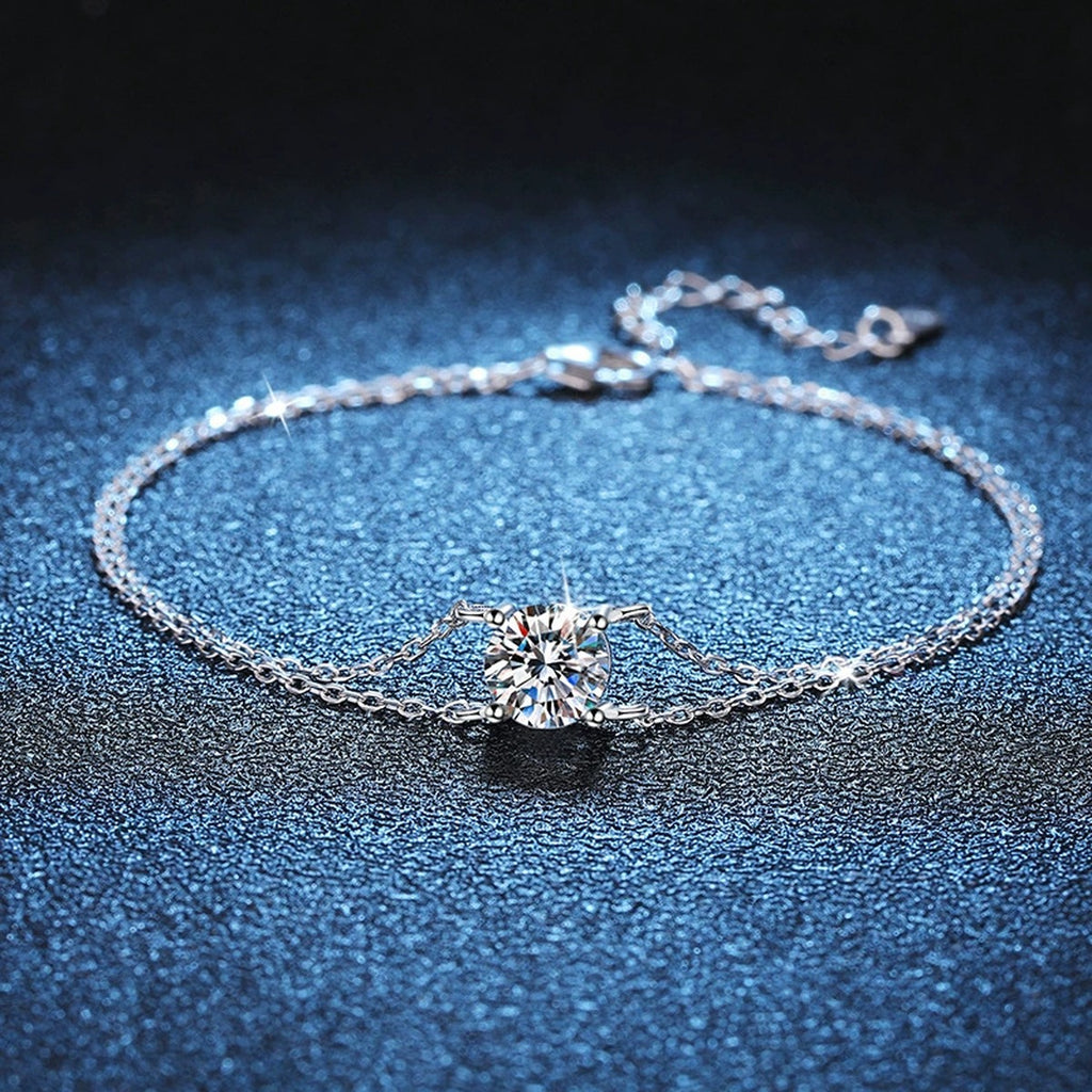 Kite Moissanite Chain Bracelet styled on blue display background showing moissanite sparkle