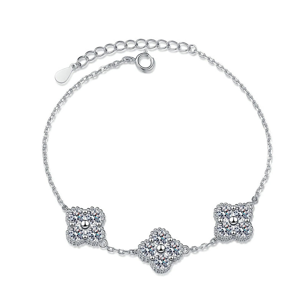 Three-Stone Cushion Moissanite Chain Bracelet white background product photo showing bracelet silhouette and moissanite setting
