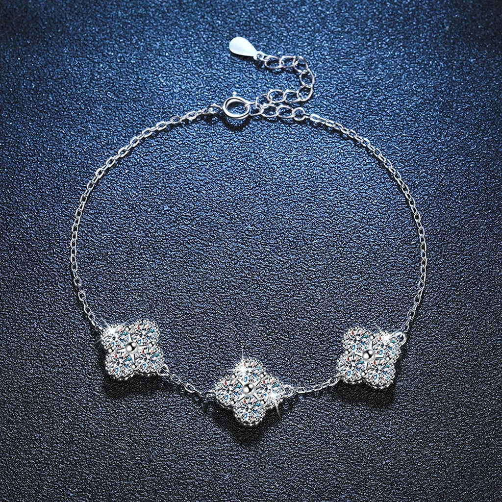 Three-Stone Cushion Moissanite Chain Bracelet close-up detail showing chain, clasp, and stone placement