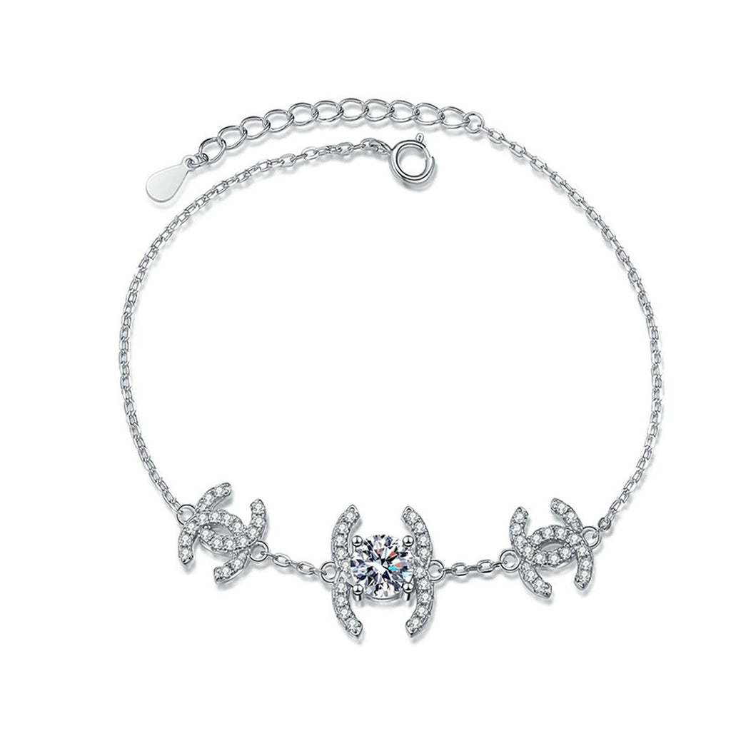 Butterfly Moissanite Chain Bracelet with CZ white background product photo showing bracelet silhouette and moissanite setting