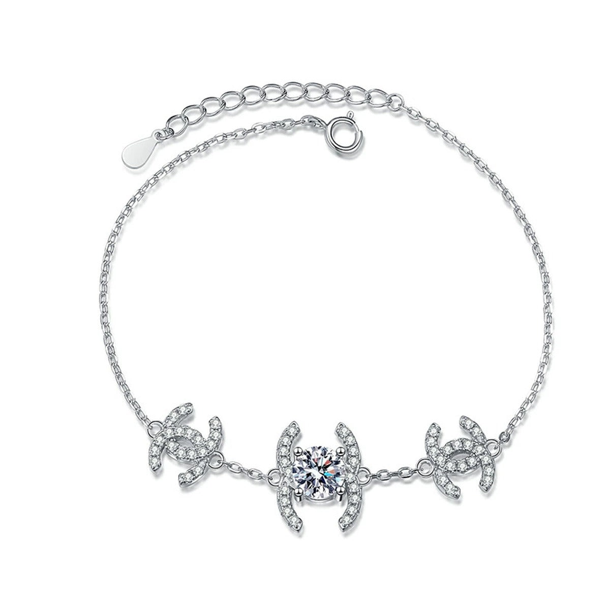 Butterfly Moissanite Chain Bracelet with CZ white background product photo showing bracelet silhouette and moissanite setting