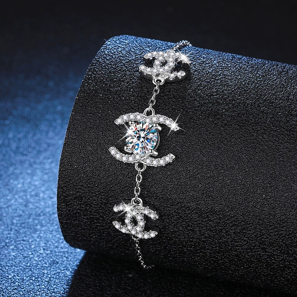 Butterfly Moissanite Chain Bracelet with CZ close-up detail showing chain, clasp, and stone placement