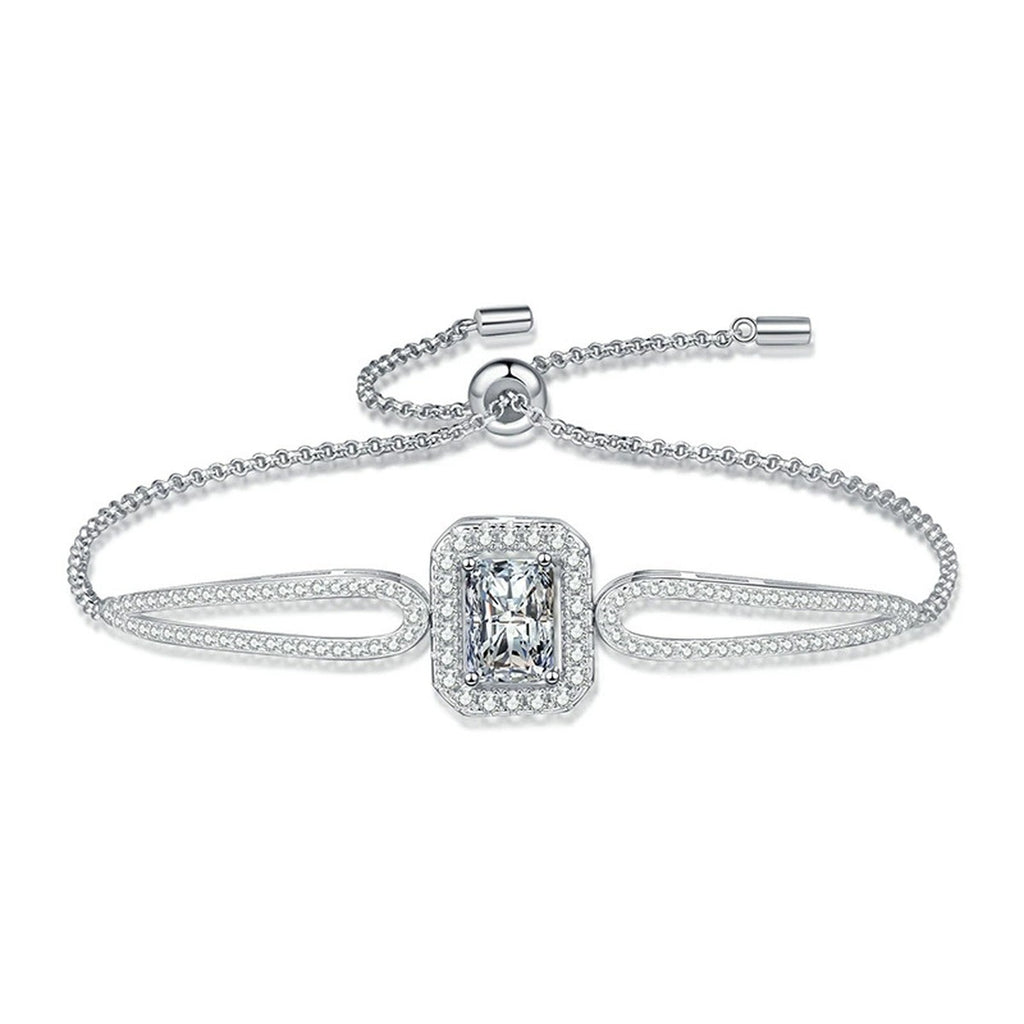 Pear Moissanite Adjustable Bangle Bracelet with CZ white background product photo showing bracelet silhouette and moissanite setting