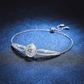 Round Moissanite Adjustable Bangle Bracelet with CZ white background product photo showing bracelet silhouette and moissanite setting