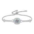 Round Moissanite Adjustable Bangle Bracelet with CZ white background product photo showing bracelet silhouette and moissanite setting