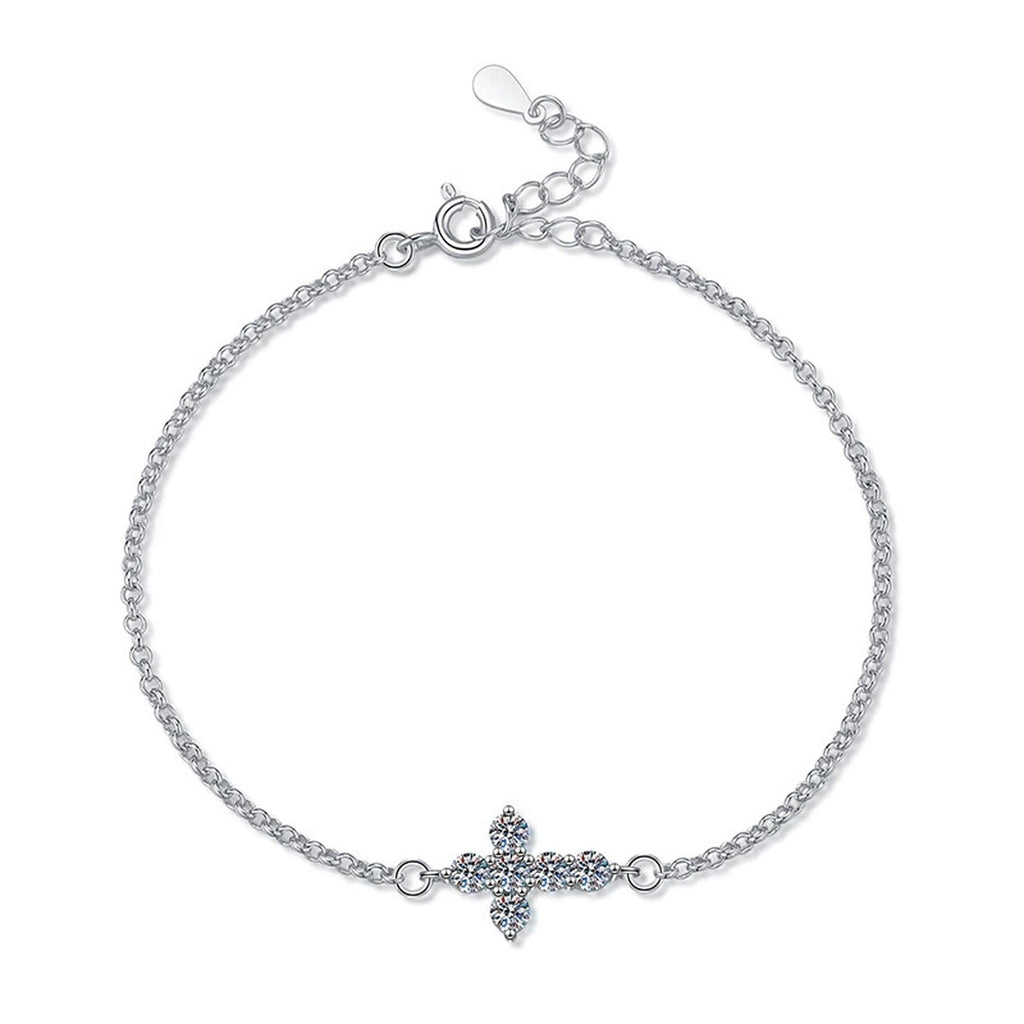 Cross Moissanite Chain Bracelet white background product photo showing bracelet silhouette and moissanite setting
