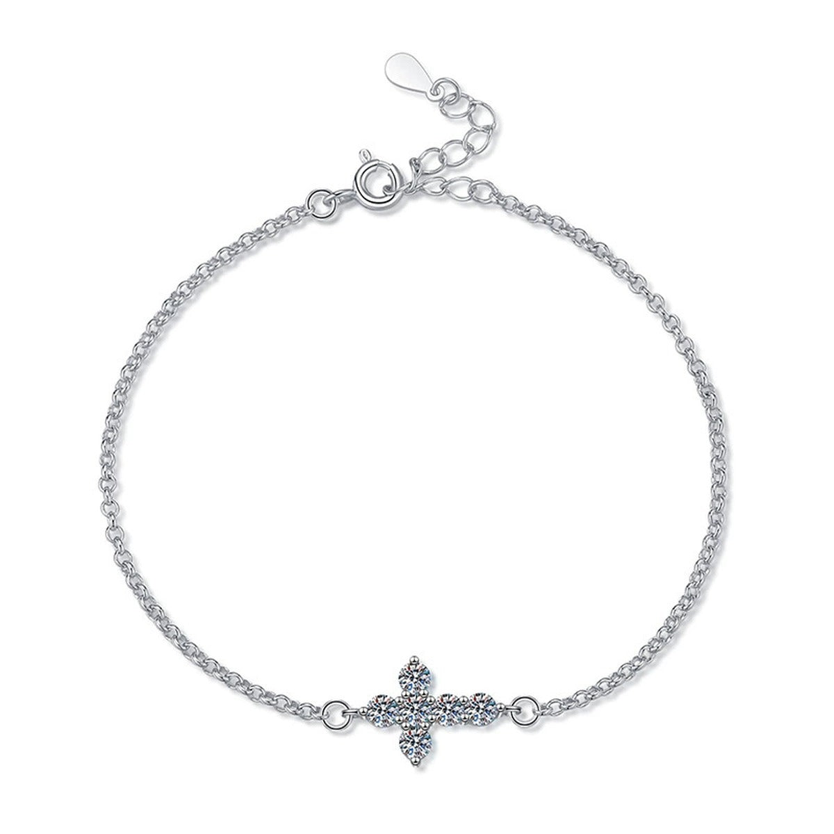 Cross Moissanite Chain Bracelet white background product photo showing bracelet silhouette and moissanite setting