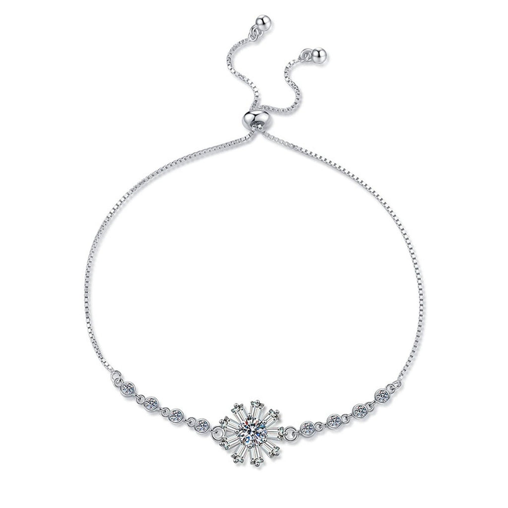 Floral Moissanite Chain Bracelet with CZ white background product photo showing bracelet silhouette and moissanite setting