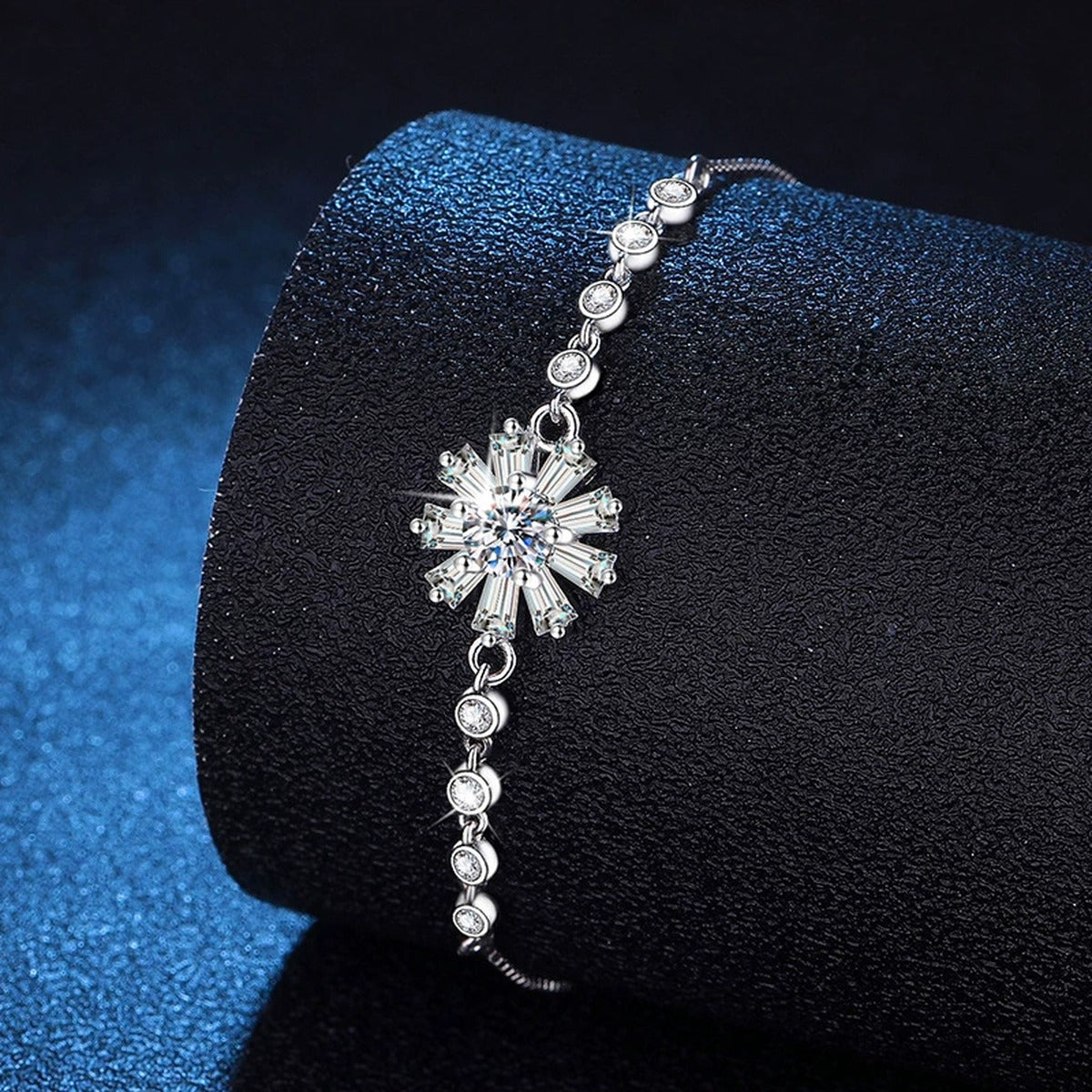 Floral Moissanite Chain Bracelet with CZ close-up detail showing chain, clasp, and stone placement