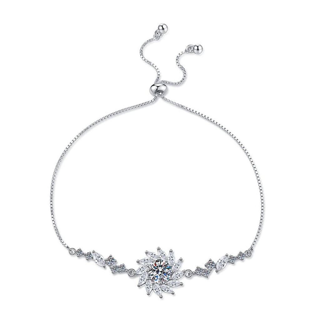Starburst Moissanite Chain Bracelet with CZ white background product photo showing bracelet silhouette and moissanite setting