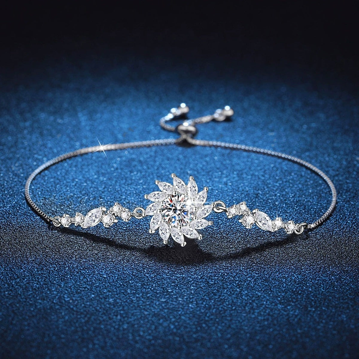 Starburst Moissanite Chain Bracelet with CZ close-up detail showing chain, clasp, and stone placement