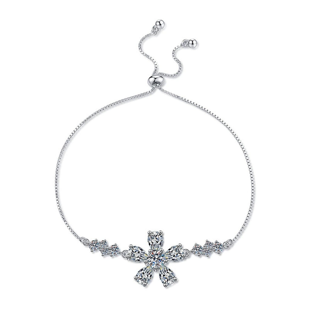 Snowflake Moissanite Chain Bracelet with CZ white background product photo showing bracelet silhouette and moissanite setting