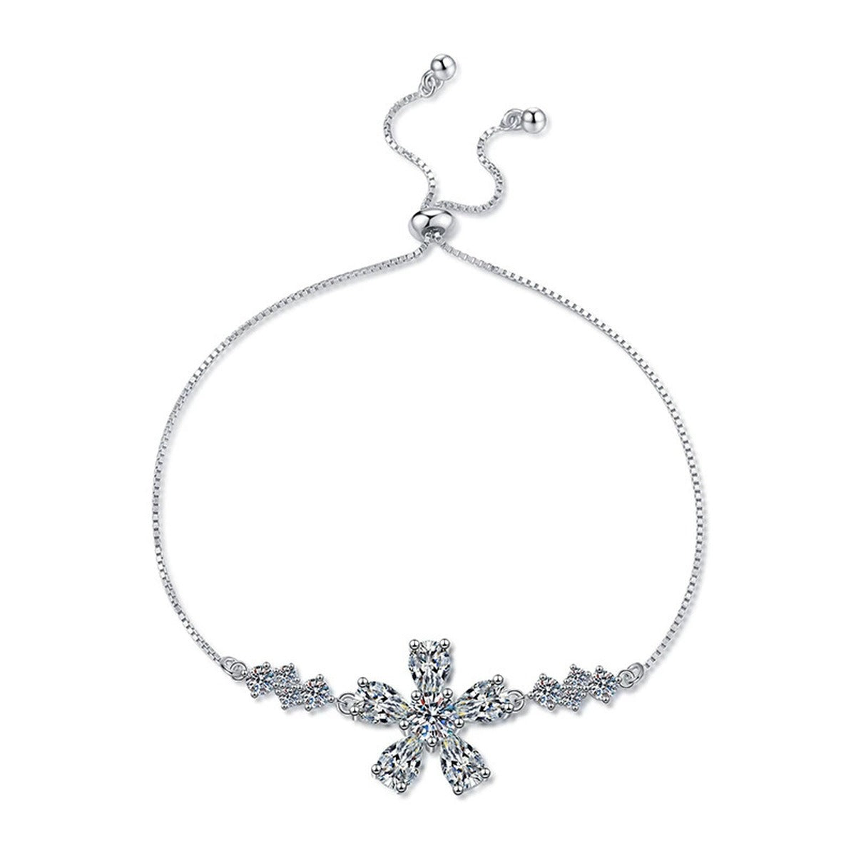 Snowflake Moissanite Chain Bracelet with CZ white background product photo showing bracelet silhouette and moissanite setting