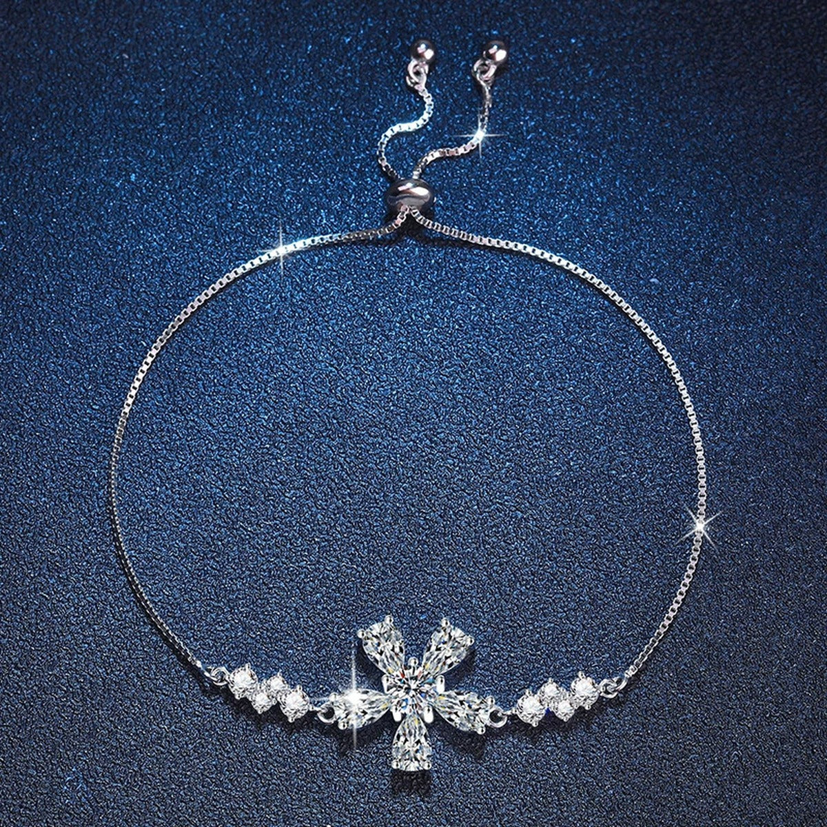 Snowflake Moissanite Chain Bracelet with CZ close-up detail showing chain, clasp, and stone placement