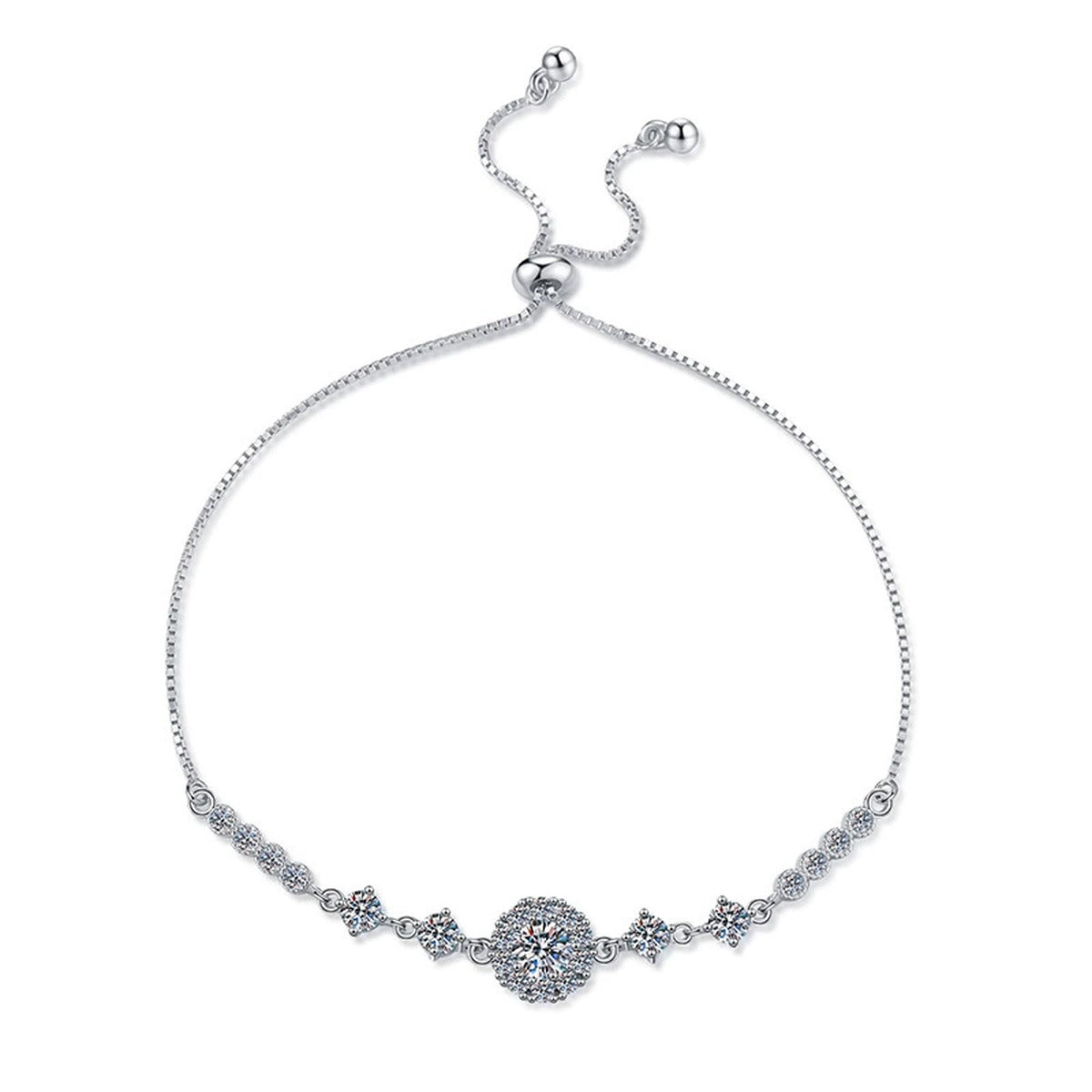 Clover Moissanite Chain Bracelet with CZ close-up detail showing chain, clasp, and stone placement