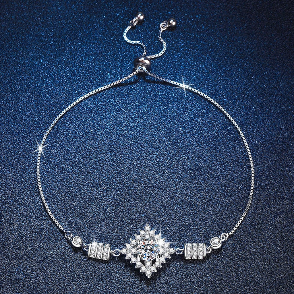 Bow Moissanite Chain Bracelet with CZ white background product photo showing bracelet silhouette and moissanite setting